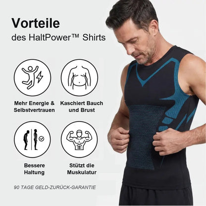 Vorteile des HaltPower Shirts: mehr Energie, kaschierter Bauch, bessere Haltung, gestützte Muskulatur